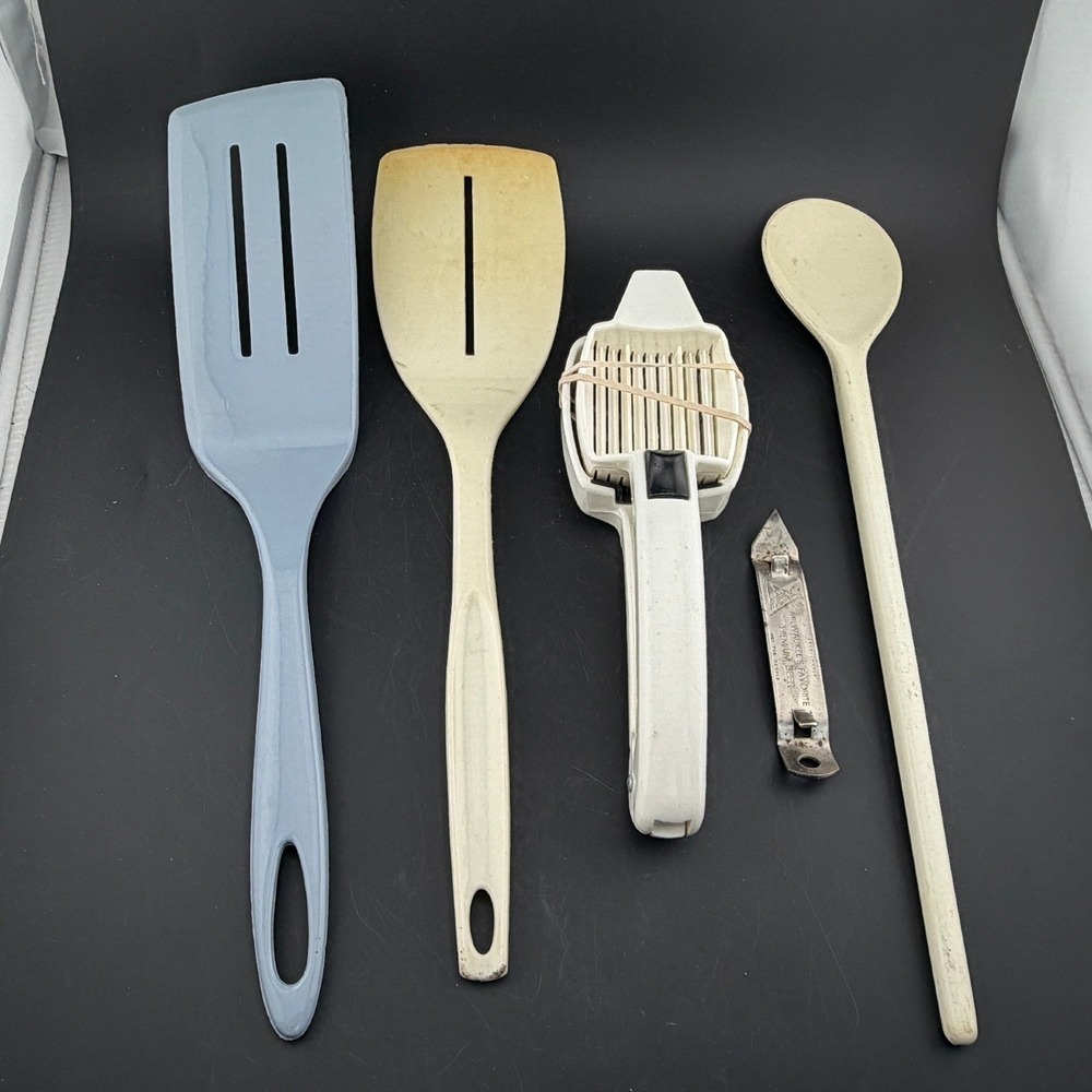 Vintage Kitchen Tool Lot: Spatulas, Spoon, Food Slicer, Blatz Beer Opener